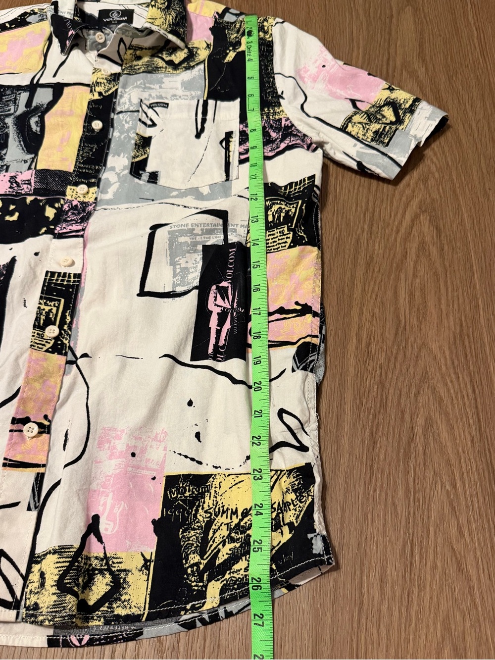 Volcom Cream Short-Sleeve Button-Up with Black, Pink & Yellow Abstract Print - Picture 4 of 9